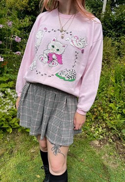 Vintage 80s Pink Kitten Graphic Sweatshirt