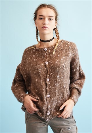 Y2K KNIT WOOLEN JAZZY NEUTRAL CHUNKY CARDIGAN