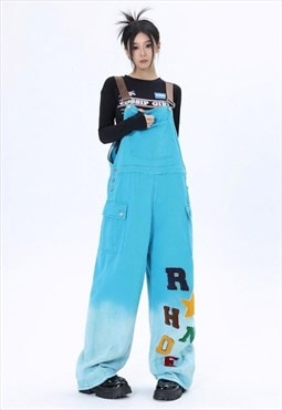 Denim dungarees jean overalls gradient jumpsuit in blue