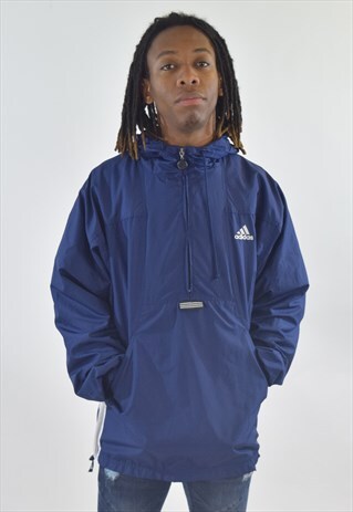 VINTAGE 90S BLUE ADIDAS RAIN JACKET CAGOULE