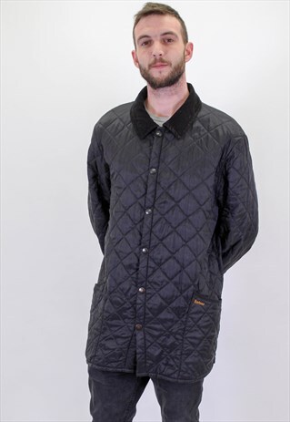 VINTAGE BARBOUR QUILTED JACKET IN BLACK XL