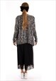 KNITTED DRAPED WATERFALL CARDIGAN IN BLACK AND GREY
