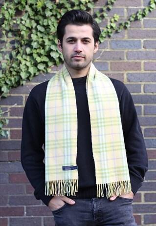 VINTAGE CASHMERE CHECKED SCARF YELLOW-AS109
