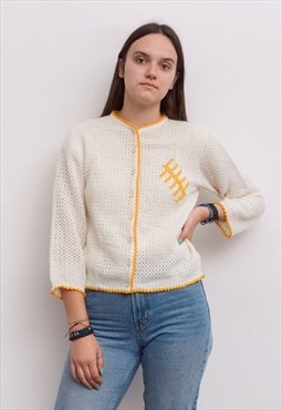Vintage Women's M Cardigan Sweater Jacket Knitted Yellow