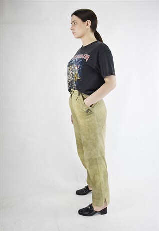 VINTAGE 90S SUEDE SUPER HIGH WAISTED EMBROIDERED TROUSERS