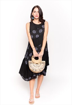 contrast layer linen dress in black polka dot print holiday 