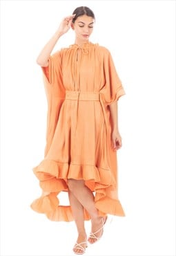 Ruffle Hem Oversized dress with belt in orange