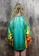 BODY PRINT SWEATSHIRT THERMAL TOP RAVER JUMPER IN ACID BLUE