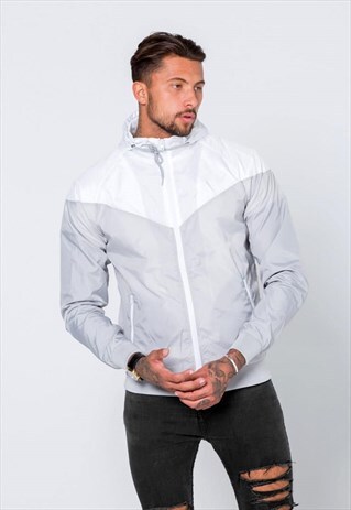 ESSENTIAL FESTIVAL ZIP WINDBREAKER JACKET - GREY/WHITE