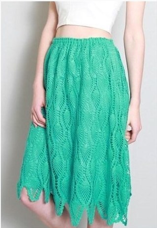 VINTAGE 1970'S AMAZING GREEN CROCHET MIDI SKIRT
