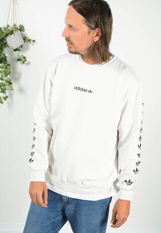 Vintage 90s Adidas Sweatshirt in White With Logo
