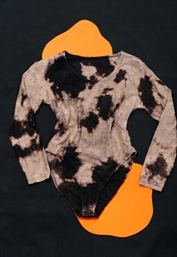 Vintage Bodysuit 90s Reworked Tie-dye Body in Black Cotton