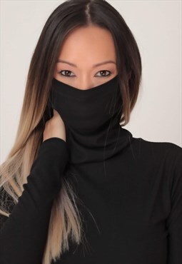 Long sleeved turtleneck blouse with half face mask 