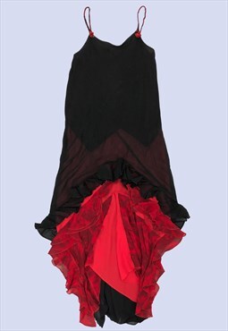 Black Red Dress Women UK8 Extreme Ruffle Midi Length 