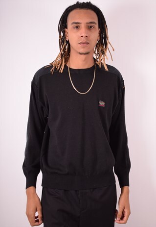 PAUL & SHARK MENS VINTAGE JUMPER SWEATER LARGE BLACK 90S