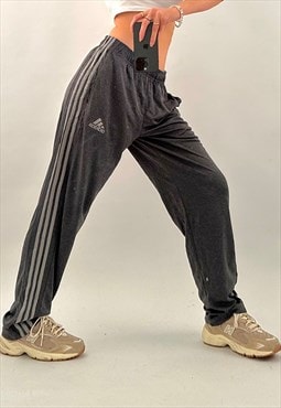 Unisex Vintage 00s Adidas Grey 3 Stripe Joggers Track Pants