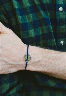 Men's bracelet bronze gear cog, blue for men, steampunk