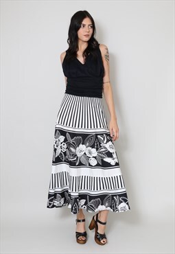 70's Vintage Ladies Dress Cotton Floral Folk Hippy Midi