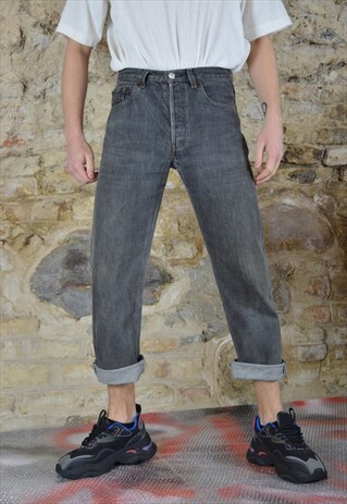 VINTAGE GREY LEVI'S 501 DENIM STRAIGHT JEANS TROUSERS