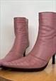 Y2K VINTAGE PINK POINTY REAL LEATHER ANKLE BOOTS 