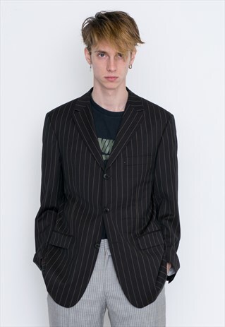 VINTAGE BLACK STRIPED HUGO BOSS RETRO SUIT JACKET