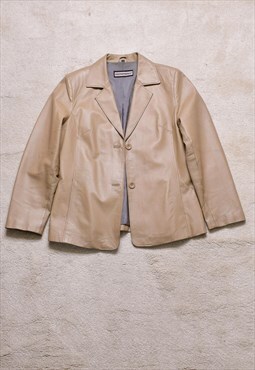 Women's Vintage 90s Taupe Leather Blazer Jacket