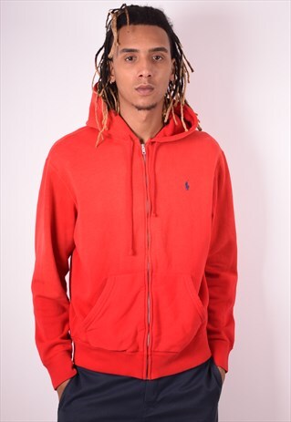 POLO RALPH LAUREN MENS VINTAGE HOODIE JACKET LARGE RED 90S