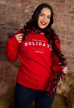 ROR Red Home For the Holidays Slogan Christmas Jumper