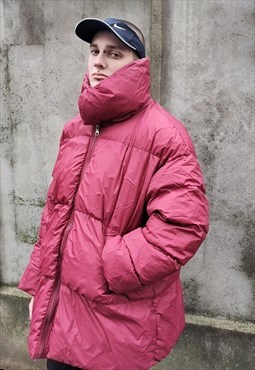 Raised neck bomber Korean coat quilted puffer jacket in red