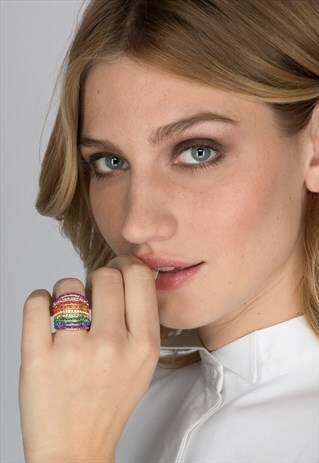 MULTICOLOURED RHINESTONES CHUNKY RING