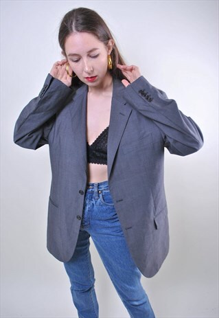 80S GREY OVERSIZE MINIMALIST WOMEN VINTAGE BLAZER, ONE SIZE