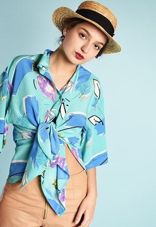 90'S RETRO PARIS CHIC FLORAL PRINT FESTIVAL MOMS BLOUSE TOP