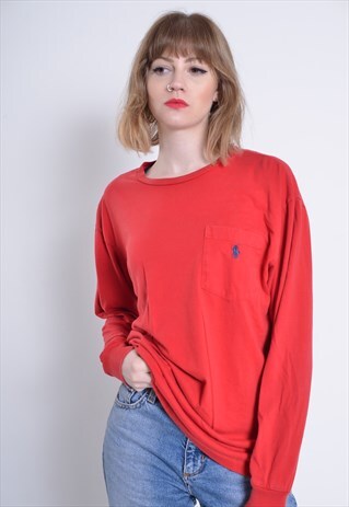 VINTAGE POLO RALPH LAUREN LONG SLEEVE T-SHIRT RED