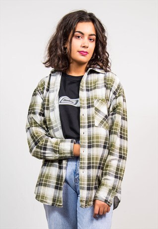 90'S VINTAGE GREEN CHECK OVERSIZE FLANNEL SHIRT
