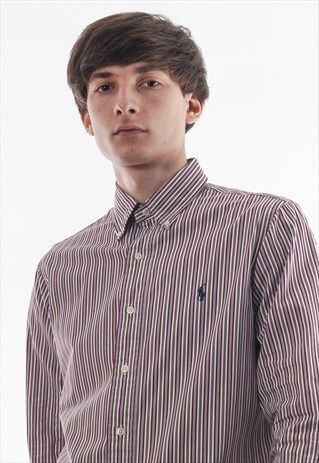 VINTAGE POLO RALPH LAUREN WHITE BROWN STRIPED LONG SLEEVE