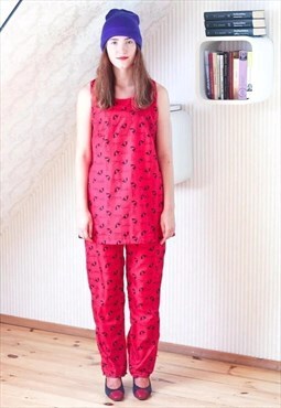 Bright red handmade two pieces trousers and top set