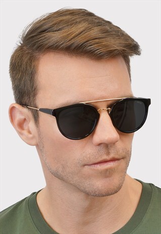 LEON ROUND TOP BAR MENS WOMENS BLACK SUNGLASSES