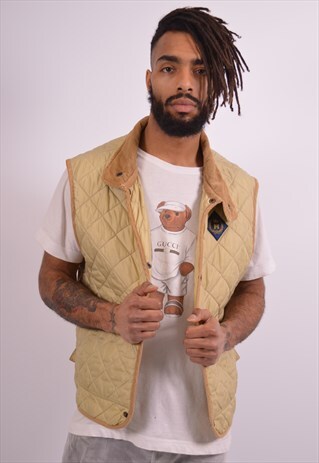 HENRI LLOYD MENS VINTAGE QUILTED GILET LARGE BEIGE 90S