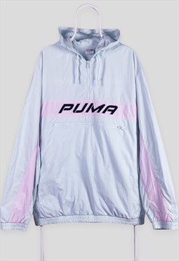 Vintage Puma 1/4 Zip Jacket Pullover Baby Blue Pink Large