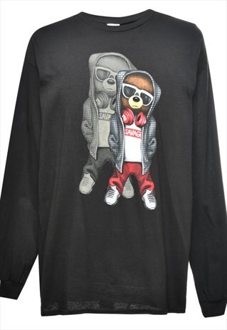 VINTAGE BLACK PRINTED LONG SLEEVE T-SHIRT - XL