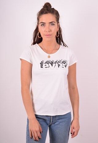 LEVI'S WOMENS VINTAGE T-SHIRT TOP MEDIUM WHITE 90S