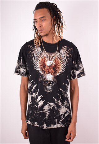MENS VINTAGE T-SHIRT TOP XL BLACK 90S