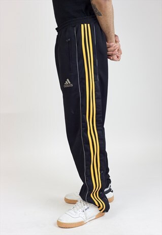 VINTAGE 90S ADIDAS BLACK HALF BUTTON-OFF TRACKSUIT BOTTOMS