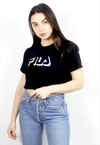 90'S RETRO BLACK SPELL-OUT CROP TOP