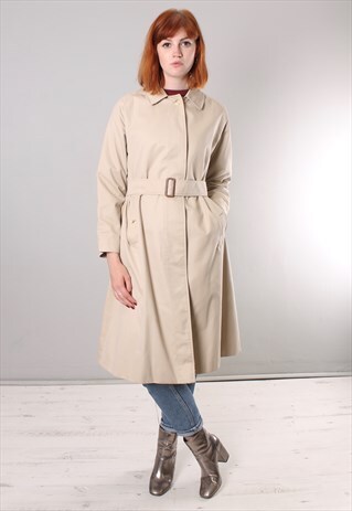 VINTAGE 80S BURBERRY BEIGE BELTED CHECK LINED COAT