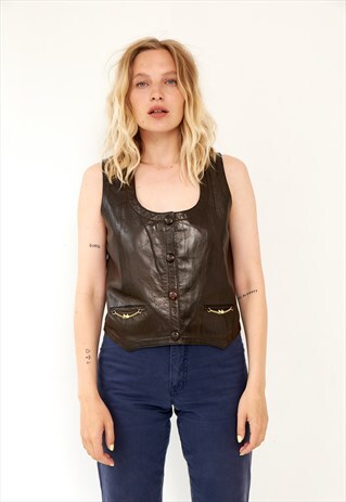 VINTAGE CELINE BROWN LEATHER WAISTCOAT