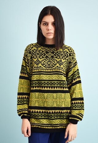 90'S RETRO FAIR ISLE PATTERN MOMS KNIT JUMPER