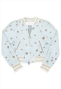VALENTINO Star Studded Sequin Bomber Jacket Blue Womens S