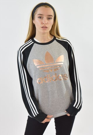 VINTAGE 90S GREY BLACK ADIDAS CREW NECK SWEATSHIRT
