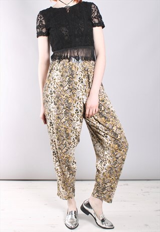 VINTAGE 80S CRAZY PATTERNED HIGH WAISTED FESTIVAL TROUSERS